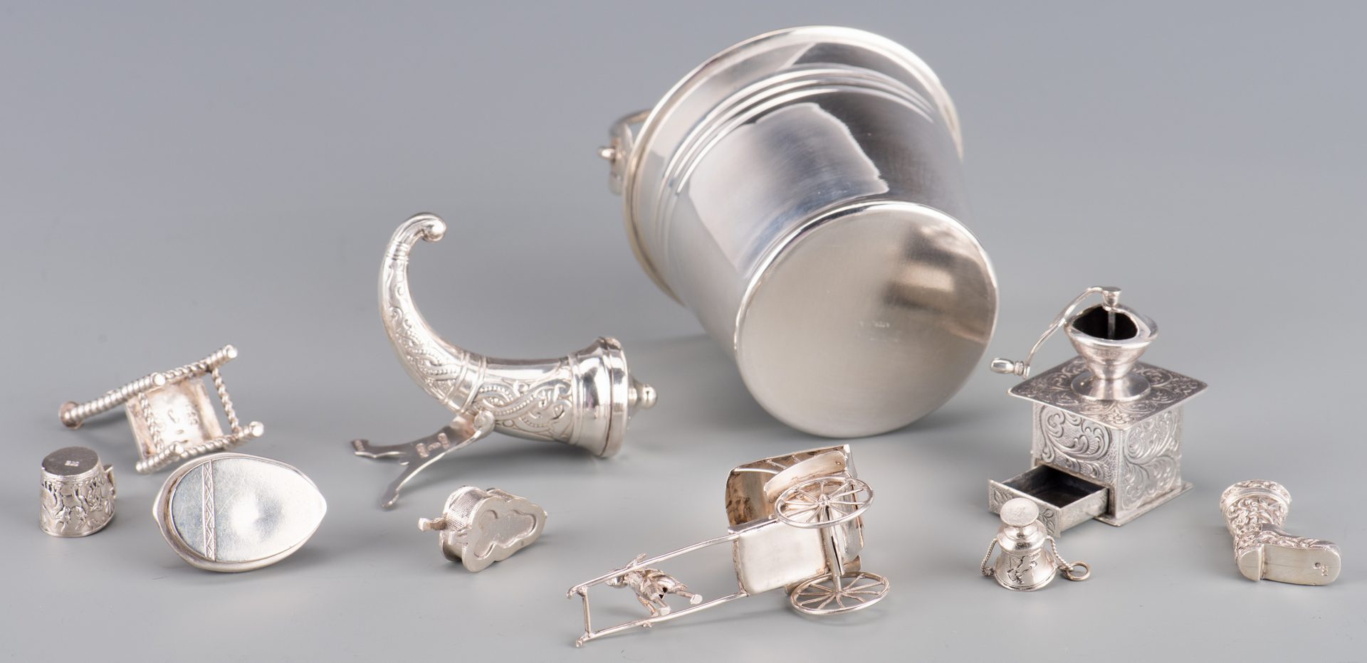 Lot 760: 10 Miniature Silver Novelty Items