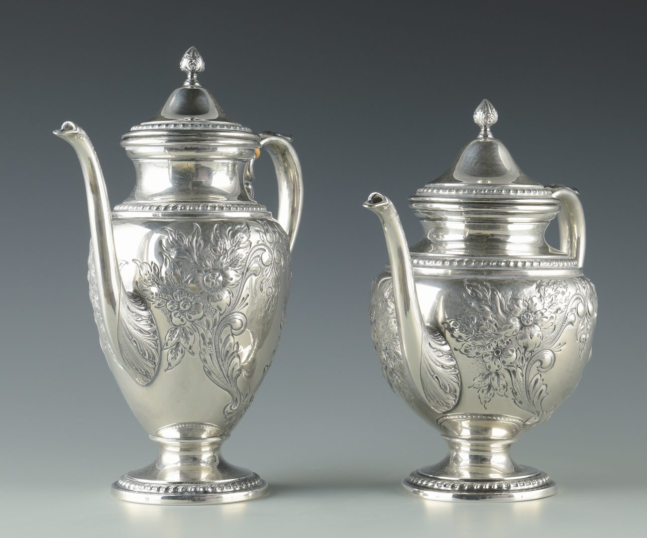Lot 80: Whiting Lily-Floral 5 pc. Sterling Tea Service