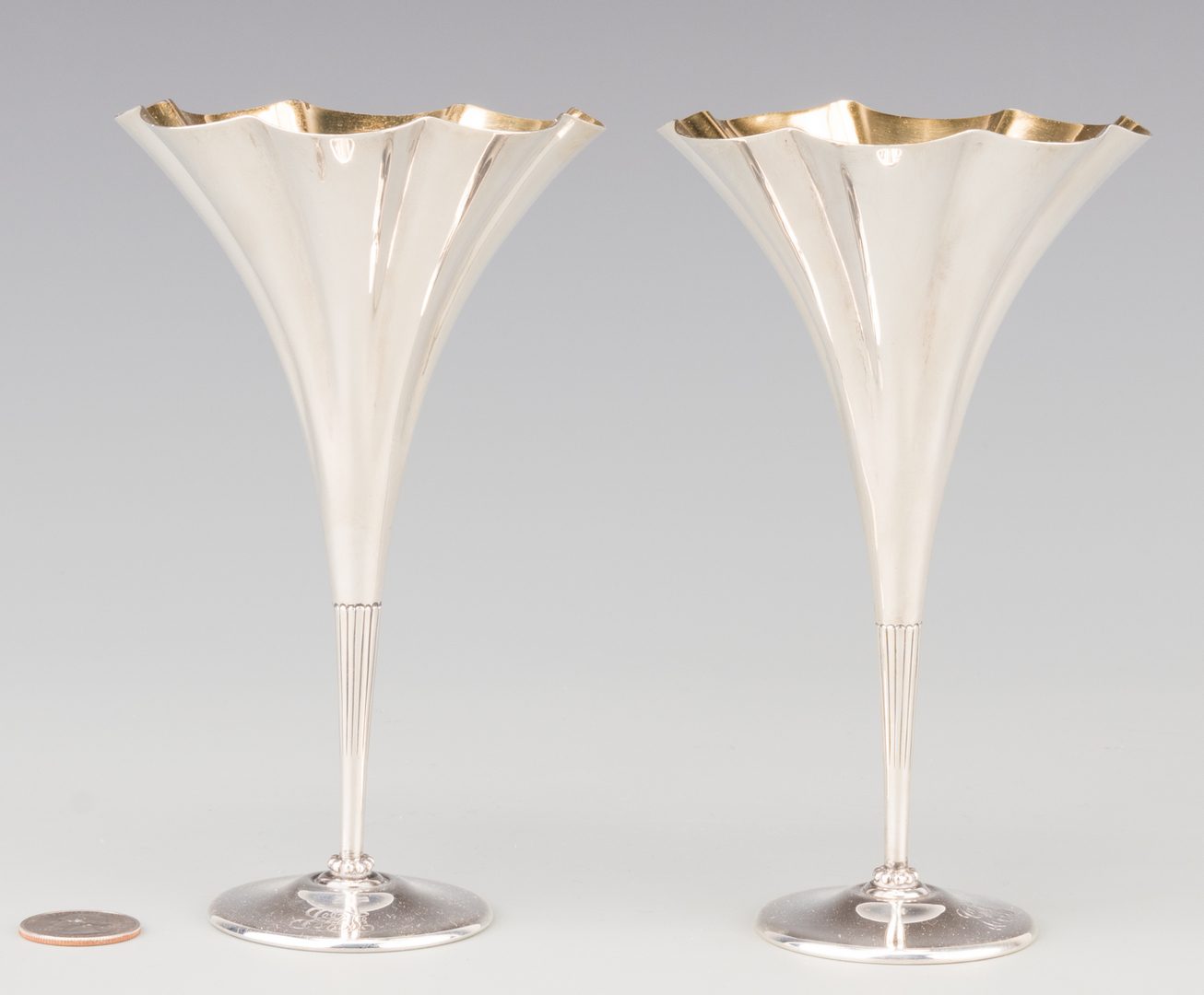 Lot 82: Pair Tiffany Sterling Trumpet Vases