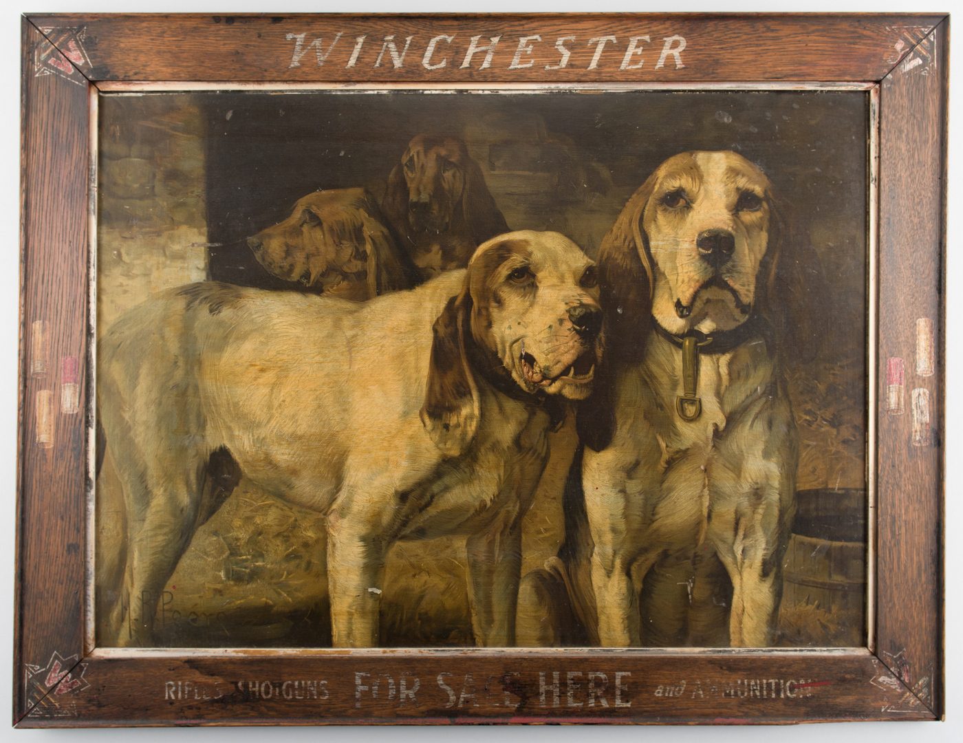 Lot 834: H. R. Poore Winchester Sign with Hunting Dogs