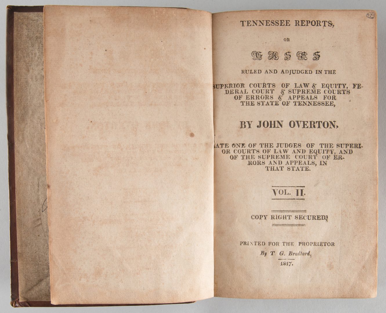 Lot 859: John Overton Tennessee Reports Nashville vol 2 1817