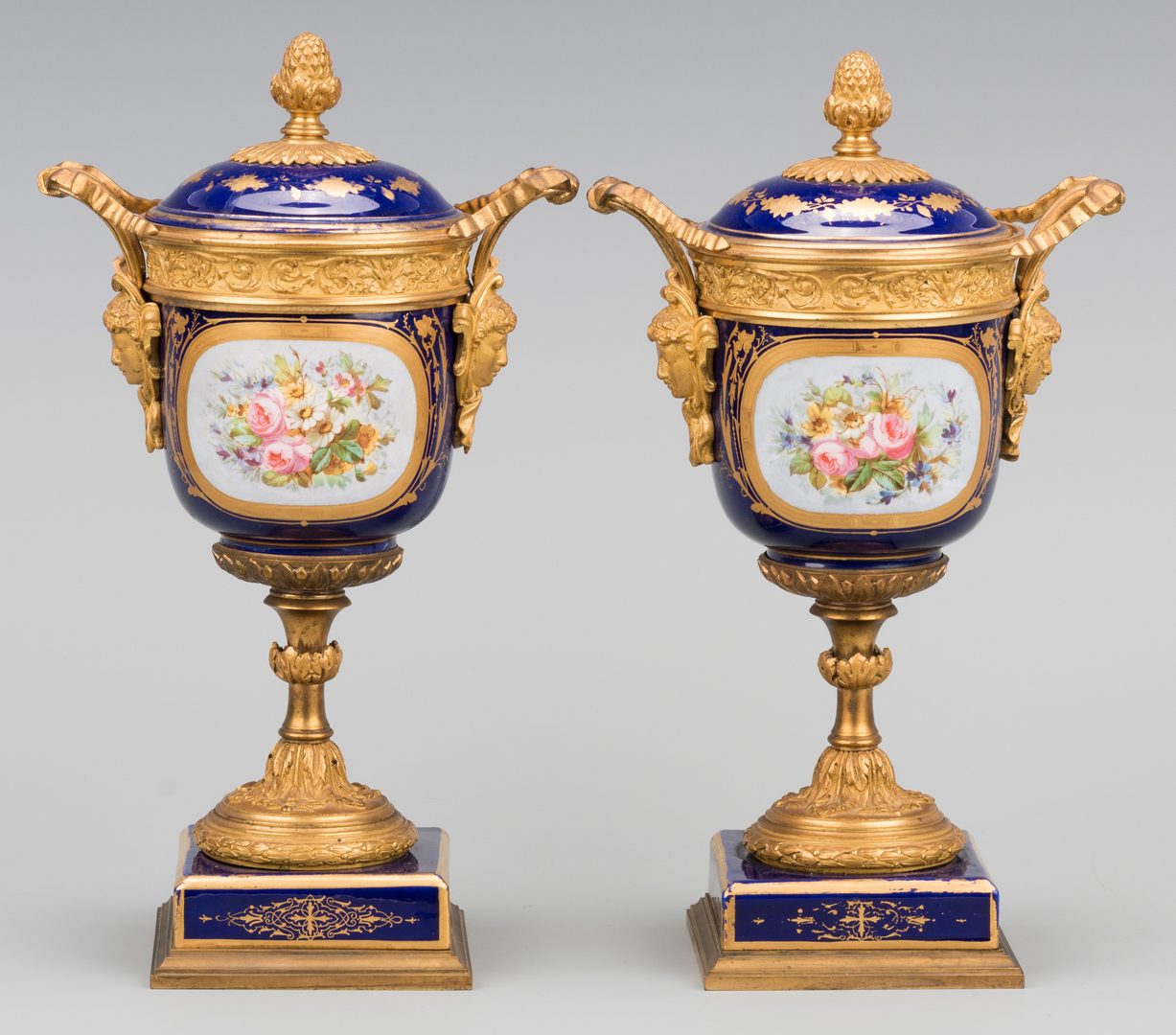 Lot 86: Pr. Sevres Gilt Mounted Porcelain Urns