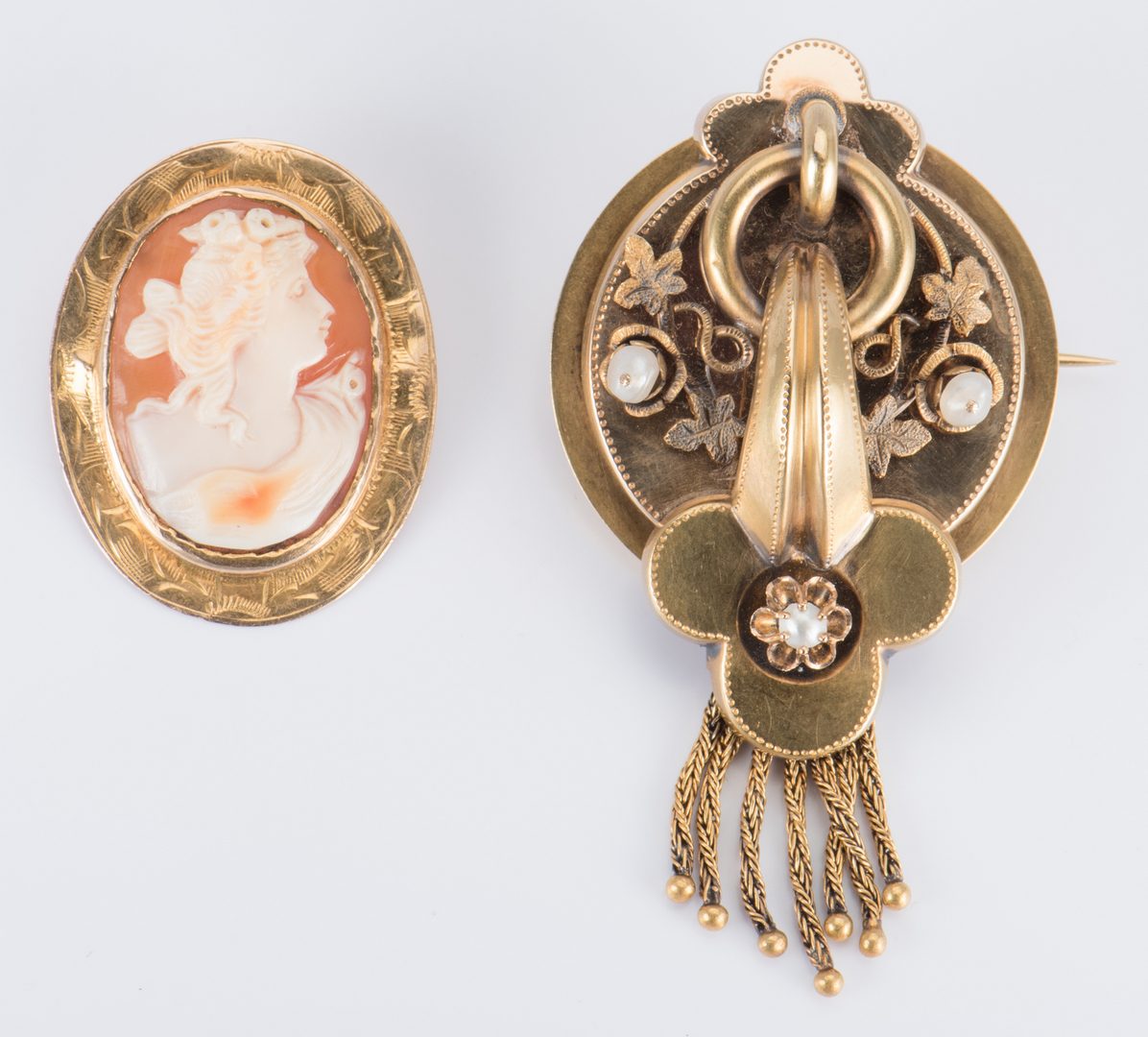 Lot 889: 18K Victorian Brooch and 10K cameo