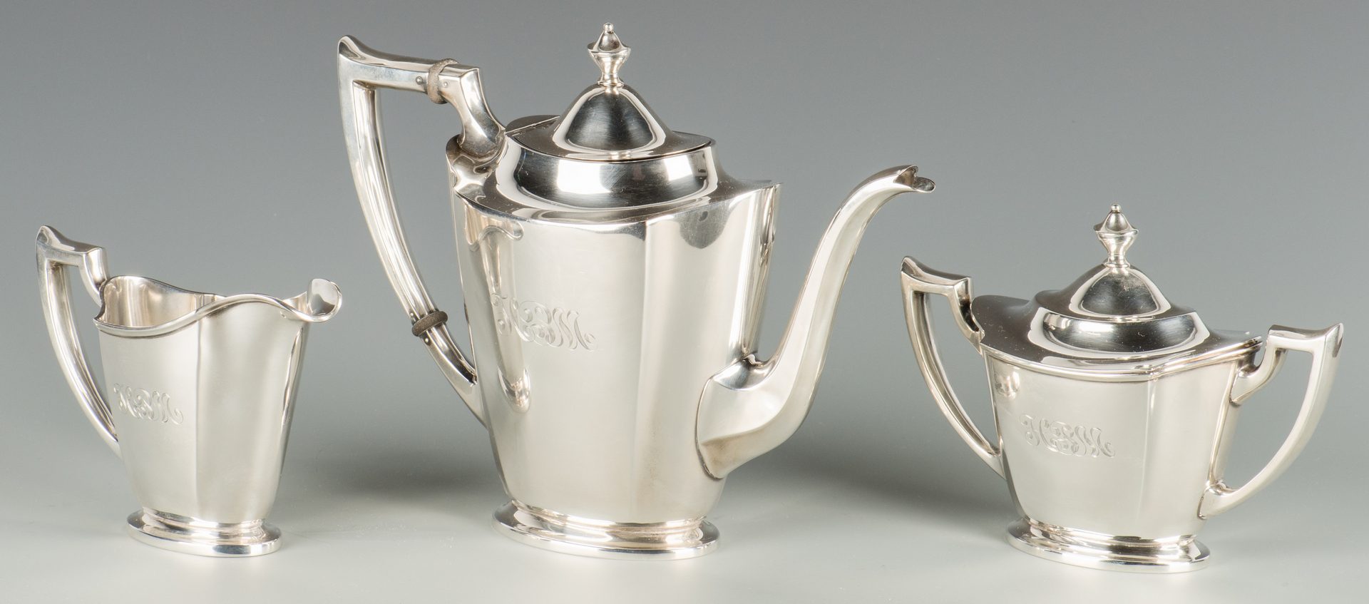 Lot 910: International Sterling Tea Set with silverplate tray