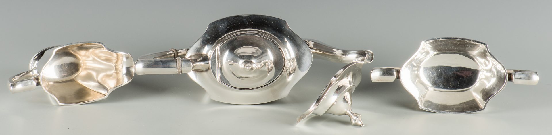 Lot 910: International Sterling Tea Set with silverplate tray