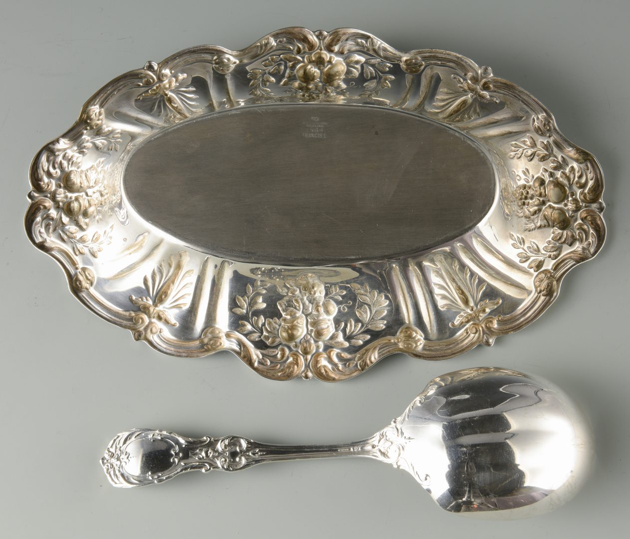 Lot 934: Francis I Sterling Bread Tray and Spoon