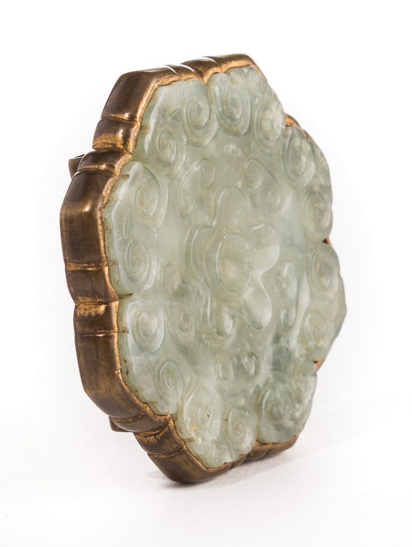 Lot 10: Chinese Jade and Gilt Brass Belt Ornament