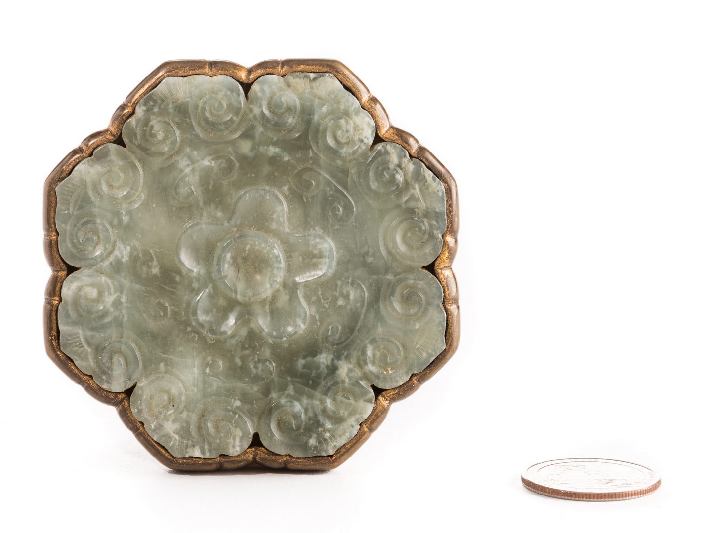Lot 10: Chinese Jade and Gilt Brass Belt Ornament