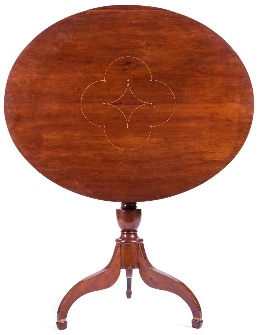 Lot 117: East TN Inlaid Tea Table, early 19th c.