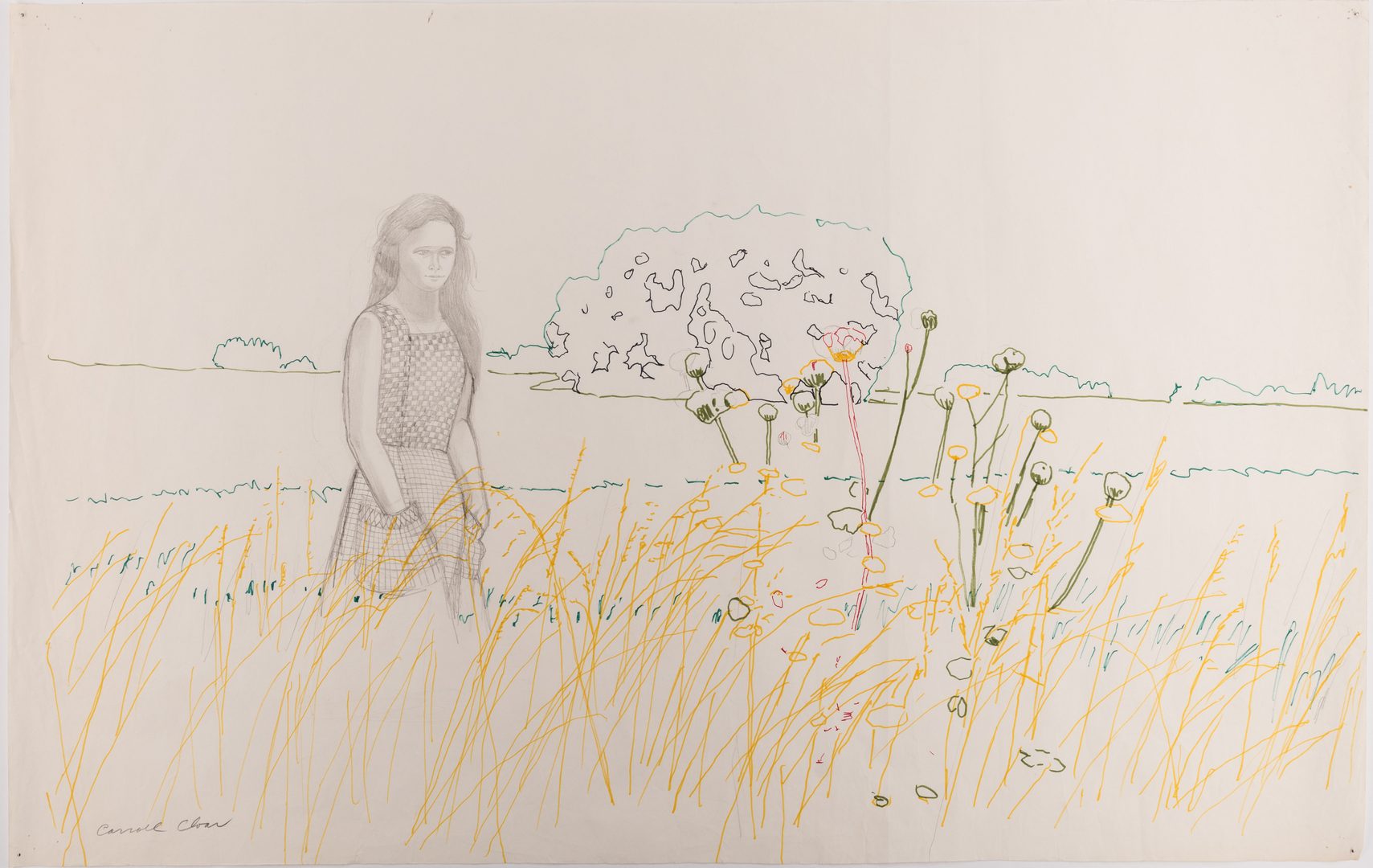 Lot 130: Carroll Cloar Drawing, Woman in Field