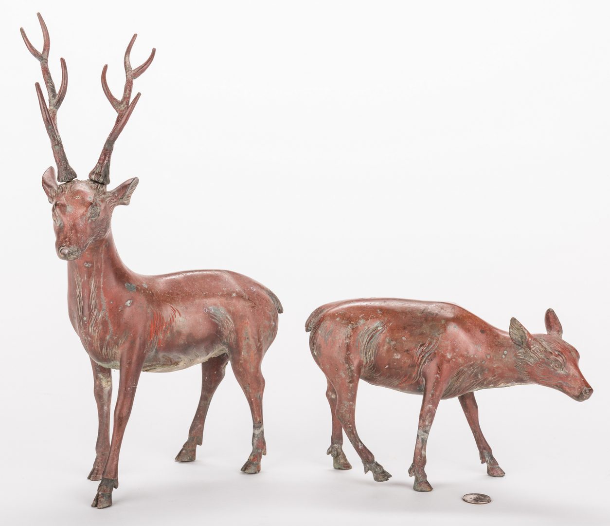 Lot 13: Pair Chinese Bronze Deer, exhibited