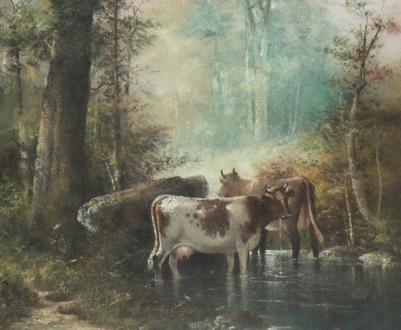 Lot 155: Catherine Nichols, Pastel Landscape with Cows