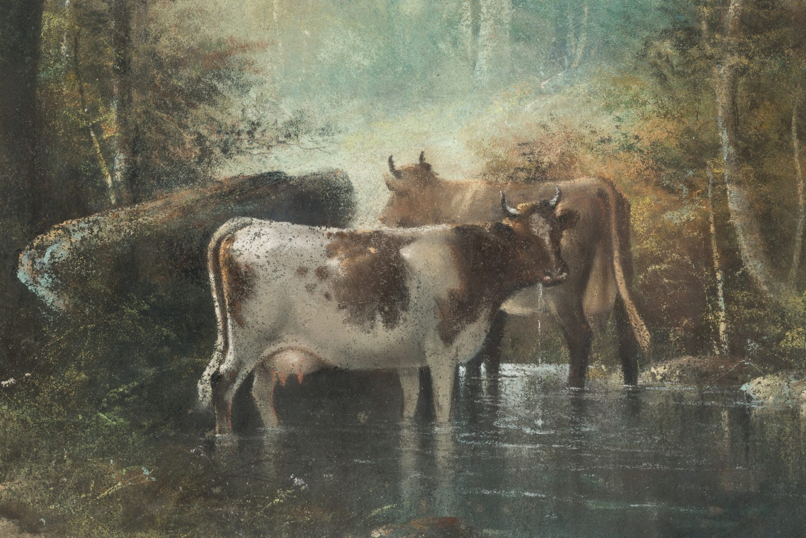 Lot 155: Catherine Nichols, Pastel Landscape with Cows