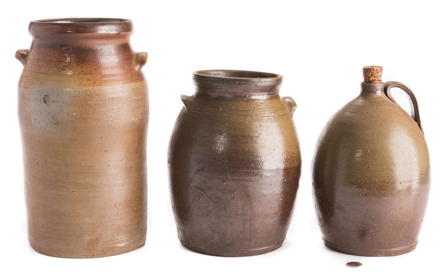Lot 189: 3 Middle TN Stoneware Items, 2 Jars & 1 Jug