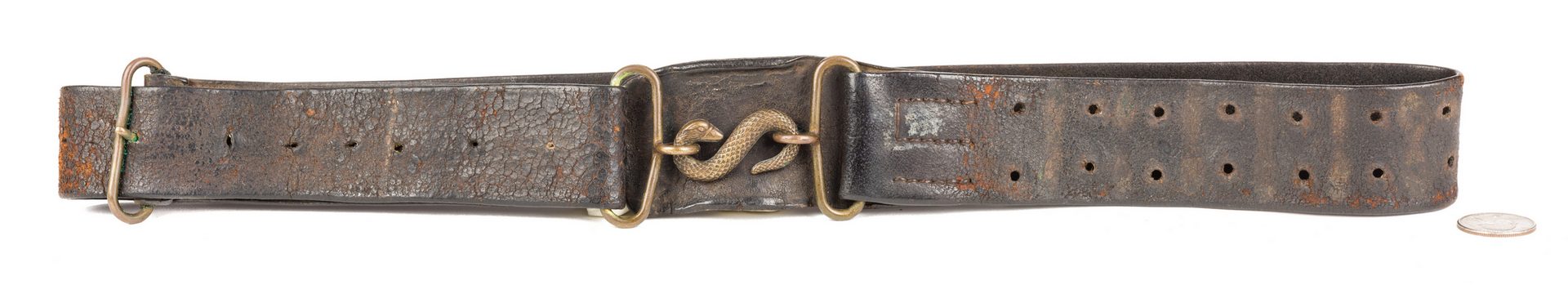Lot 216: Civil War Waist Belt w/ Snake Buckle, British