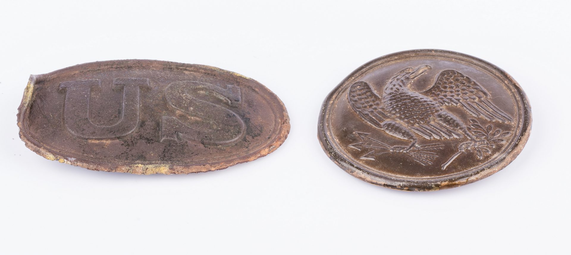 Lot 218: 2 Civil War Dug Relics, Eagle Breastplate & U.S. Cartridge Plate