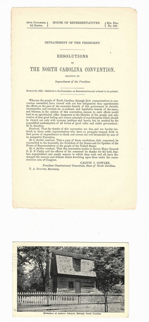 Lot 227: President Andrew Johnson Impeachment Archive, 9 items