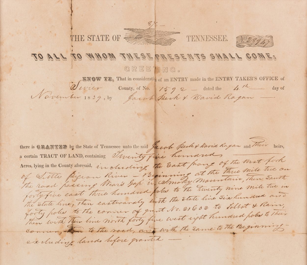 Lot 230: Andrew Johnson Signed Land Grant, 1853