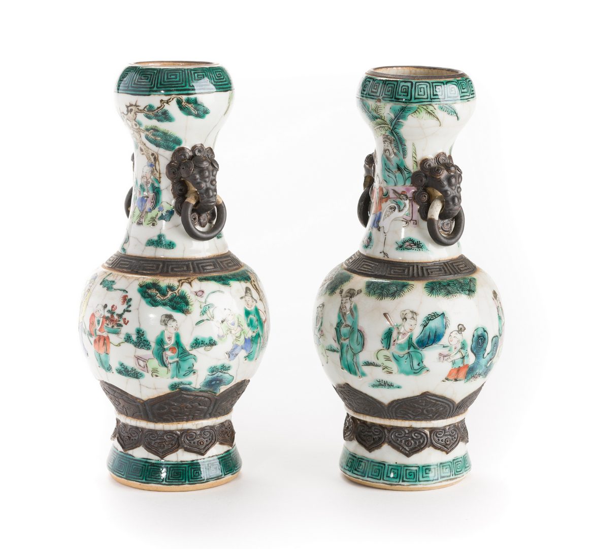 Lot 23: Pr. Chinese Famille Verte Crackleware Vases