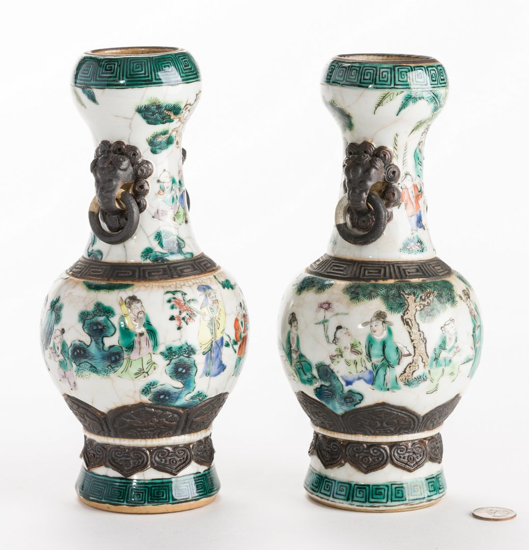 Lot 23: Pr. Chinese Famille Verte Crackleware Vases