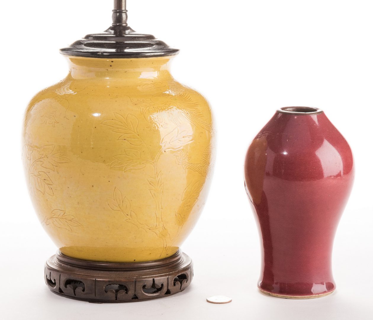 Lot 305: Ming Style Yellow Vase & Oxblood vase, 2 pcs