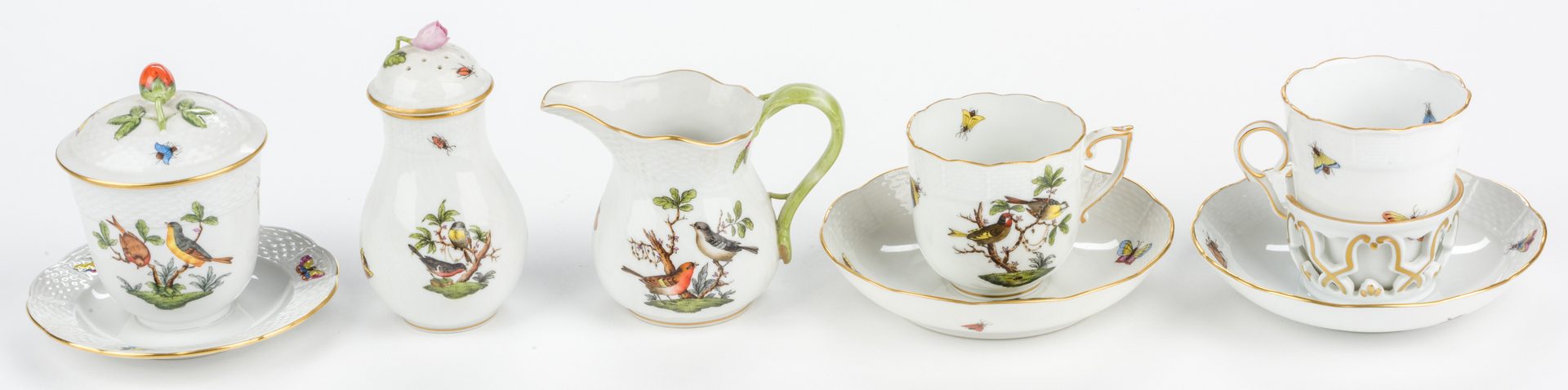 Lot 321: Herend Rothschild Bird Porcelain Dinnerware, 15 pcs