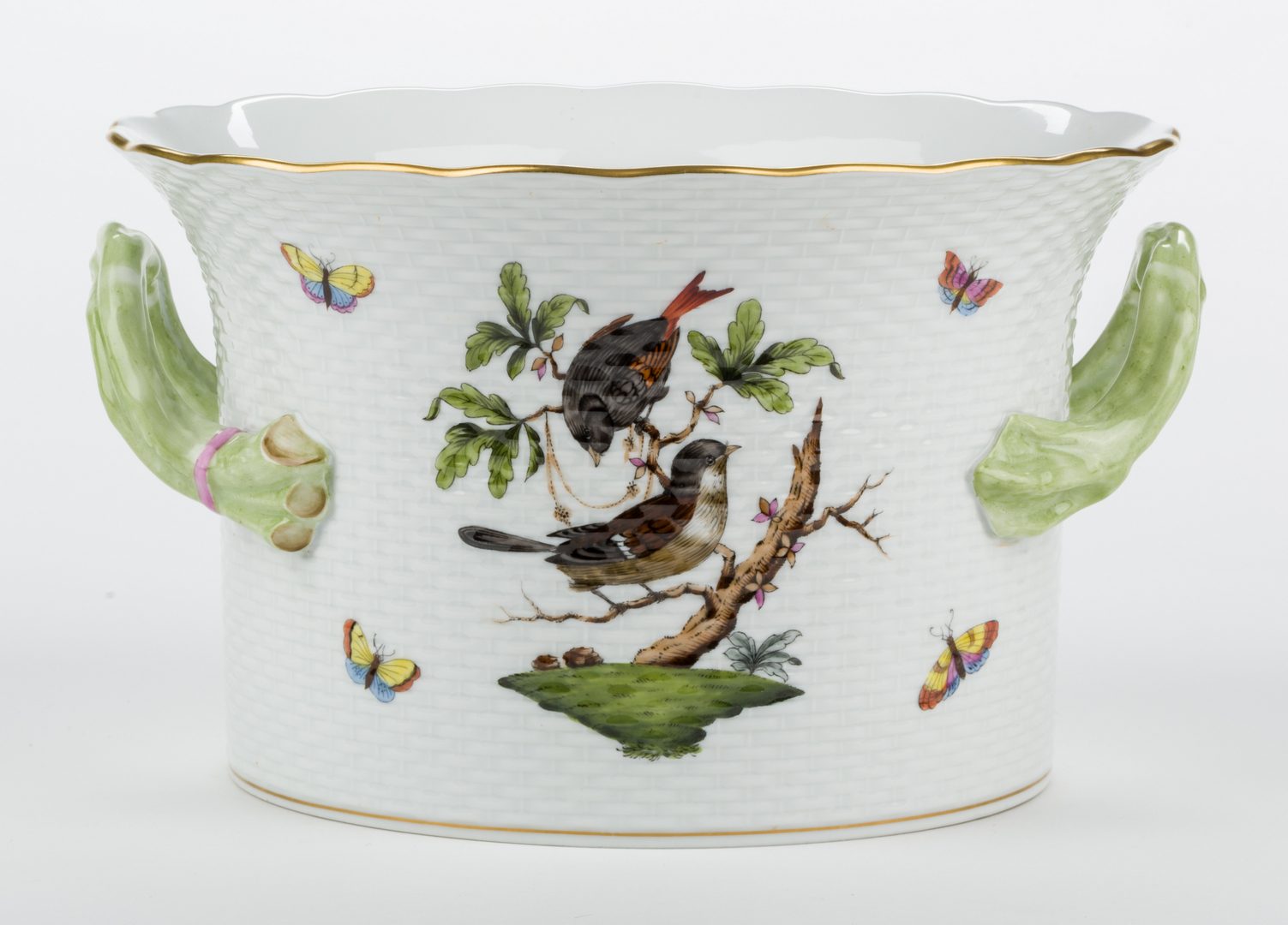 Lot 322: Herend Rothschild Bird Porcelain Handled Cachepot