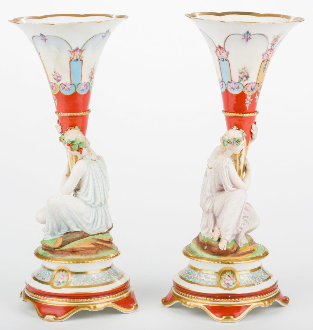 Lot 328: Pair Neoclassical Figural Garniture Vases