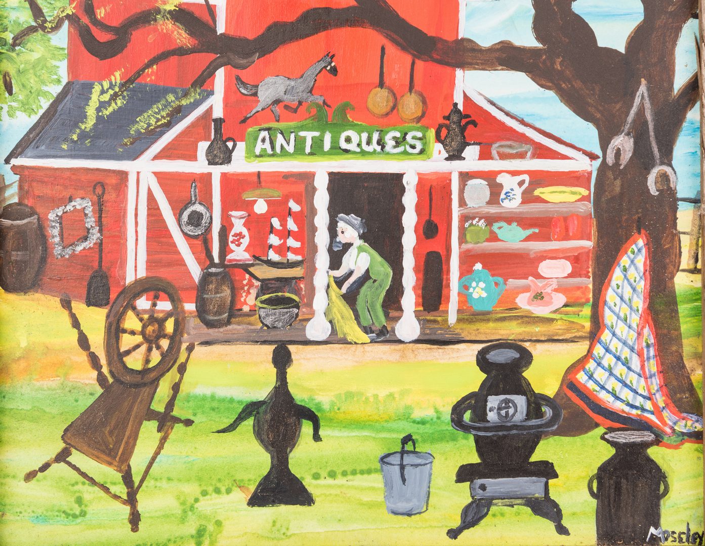 Lot 350: Alice Moseley painting, "Antiques"
