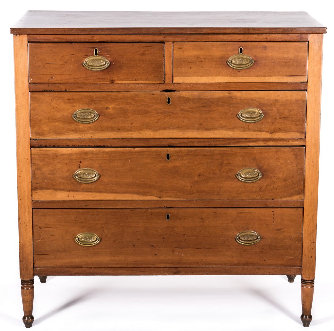 Lot 375: East TN Sheraton Chest of Drawers, Turned Feet