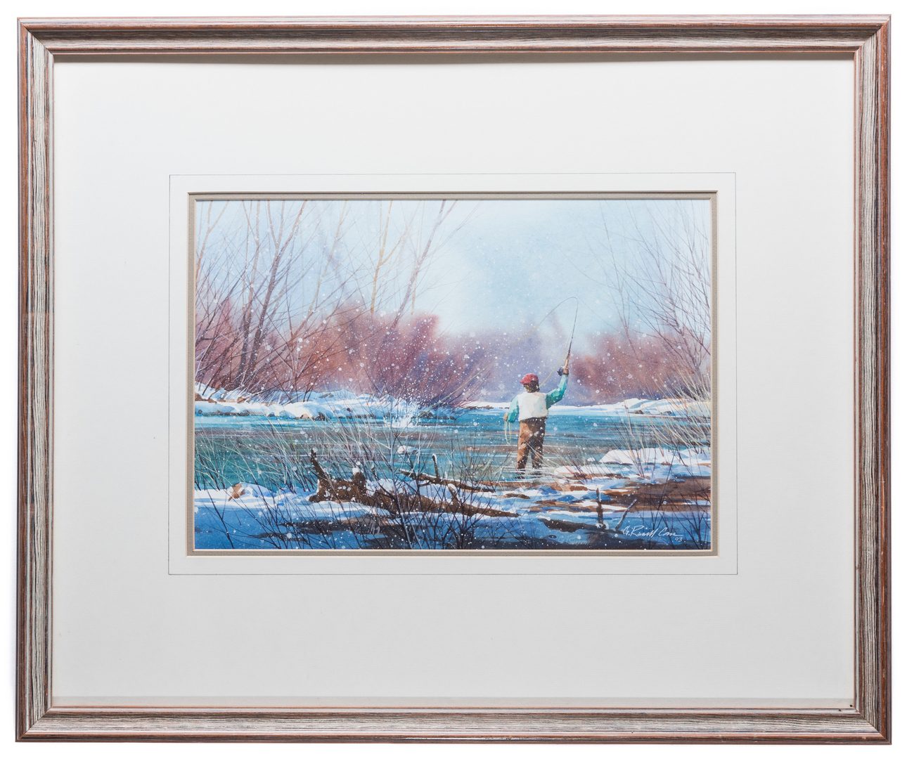 Lot 408: G. Russell Case Watercolor, Fly Fishing Scene