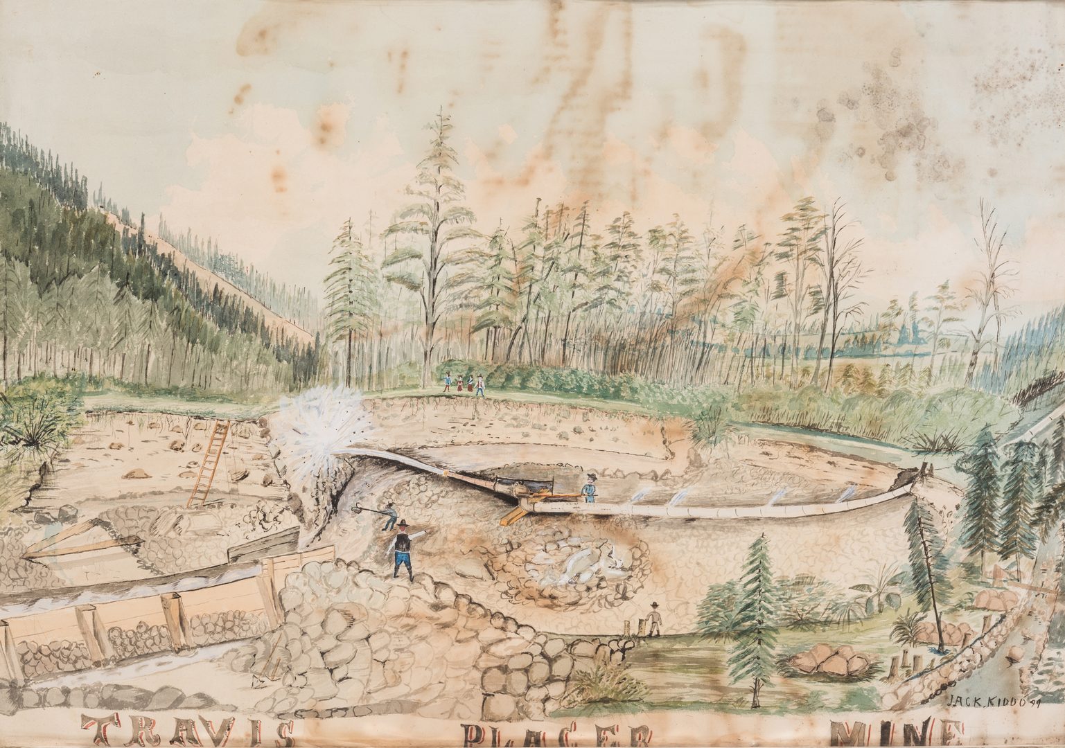 Lot 411: Pair of Historical Gold Mine Watercolors