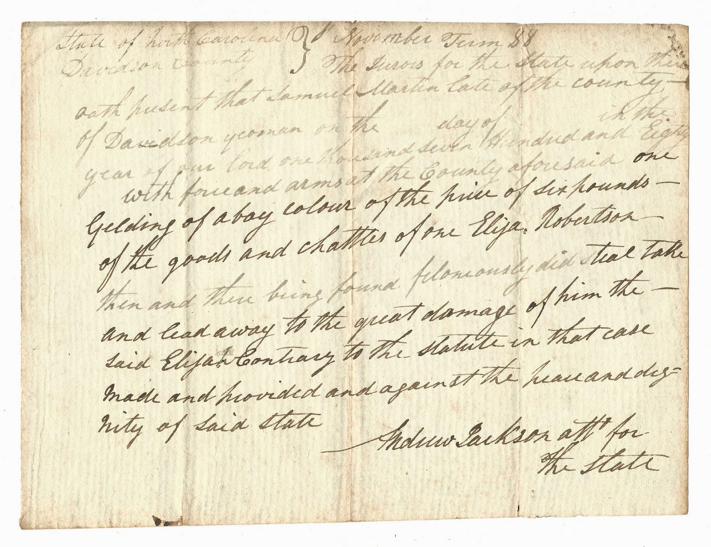 Lot 425: Early Andrew Jackson Signed Legal Document, dated 1788