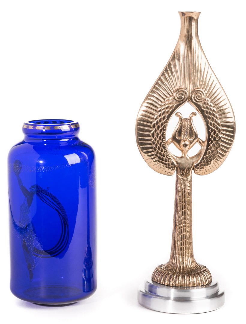 Lot 504: Erte Angel Candlestick & Fireflies Vase, 2 items