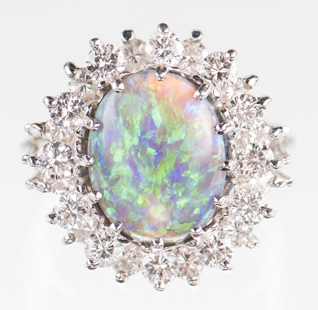 Lot 50: 10 ct Lightening Ridge Opal Diamond Ring