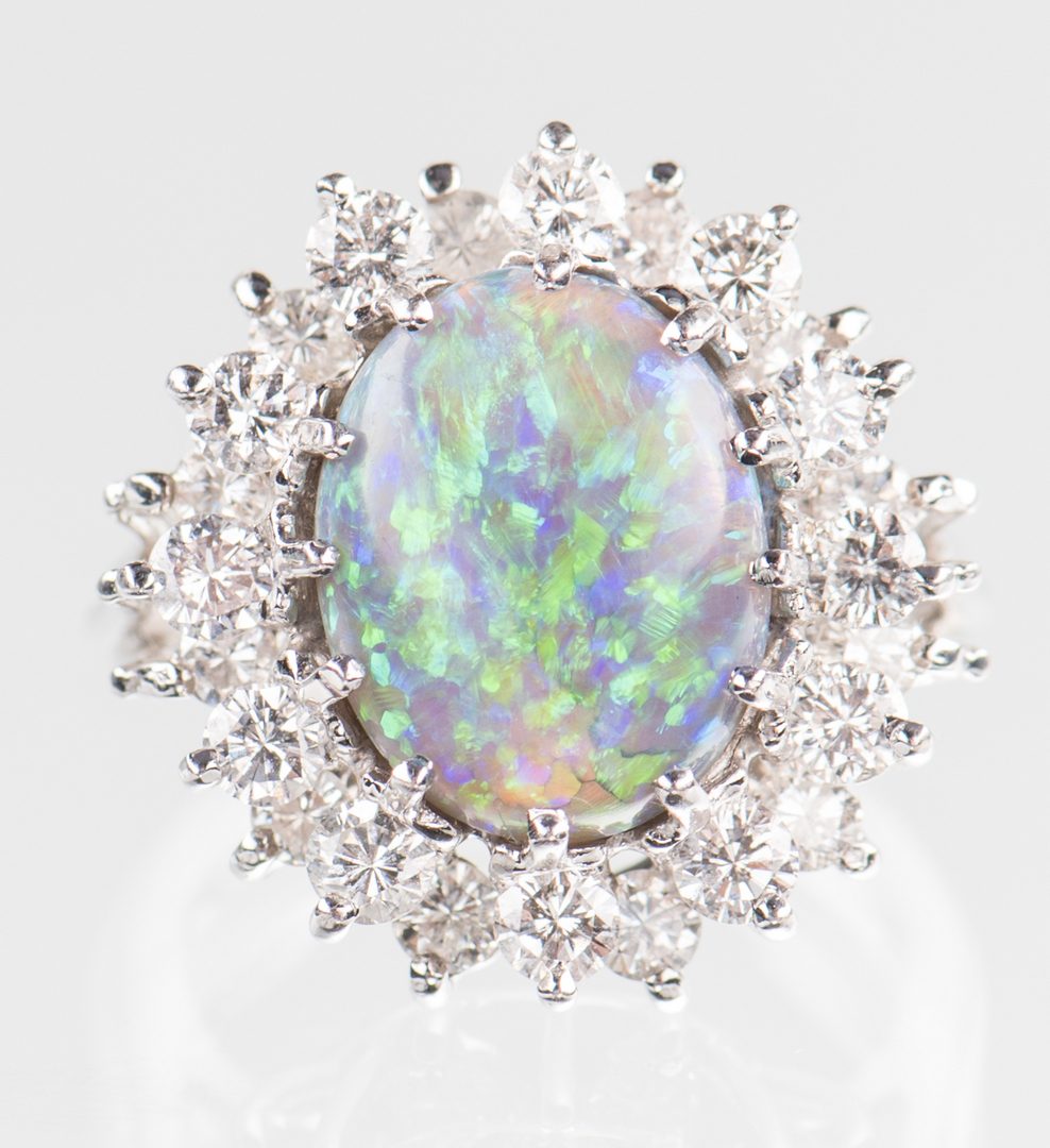 Lot 50: 10 ct Lightening Ridge Opal Diamond Ring