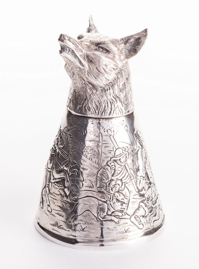 Lot 557: Wolf Head German Silver Stirrup Cup