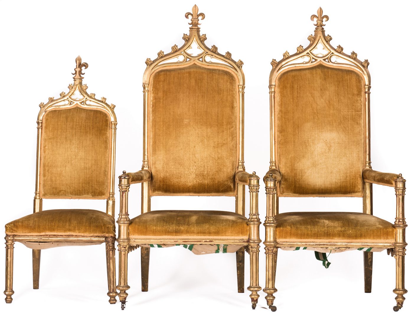 Lot 598: 3 American Gothic Revival Gilt Chairs