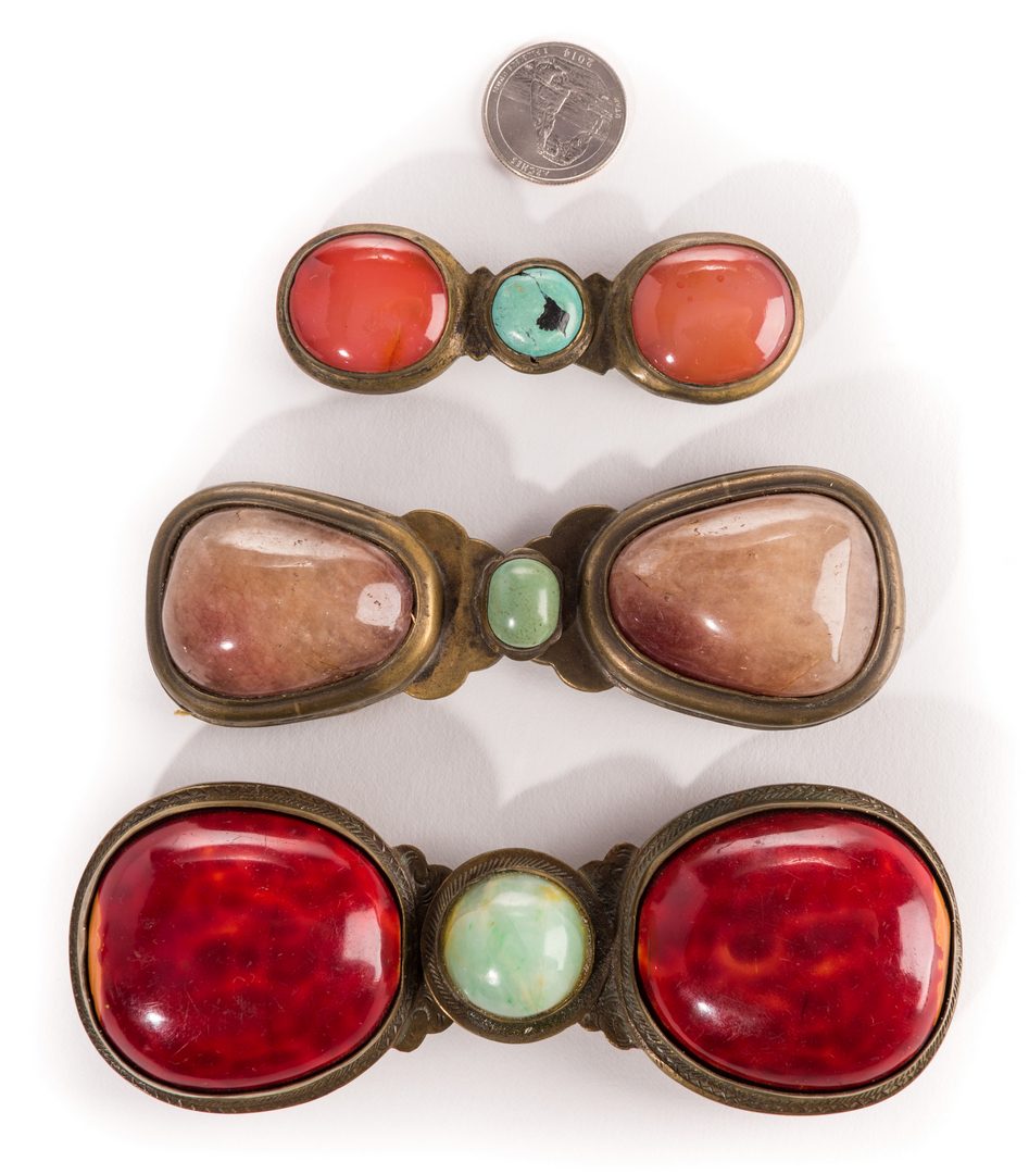 Lot 5: 3 Chinese Agate and Gilt Bronze Belt Buckles