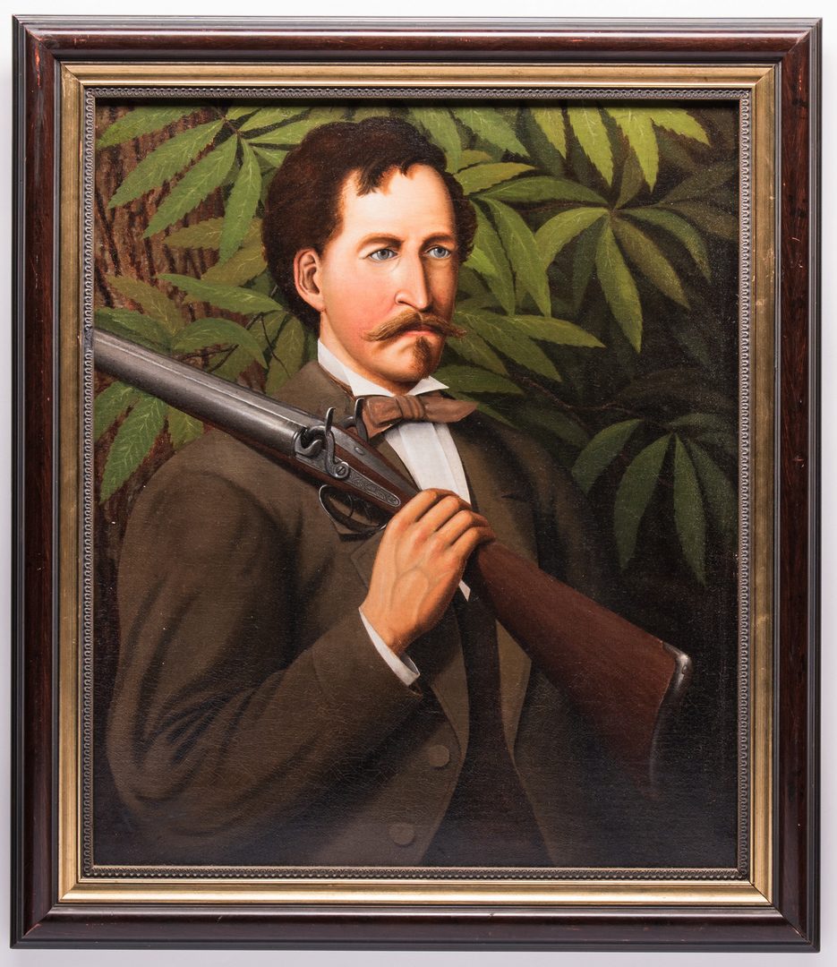 Lot 608: Portrait of a Man with Shotgun, o/c