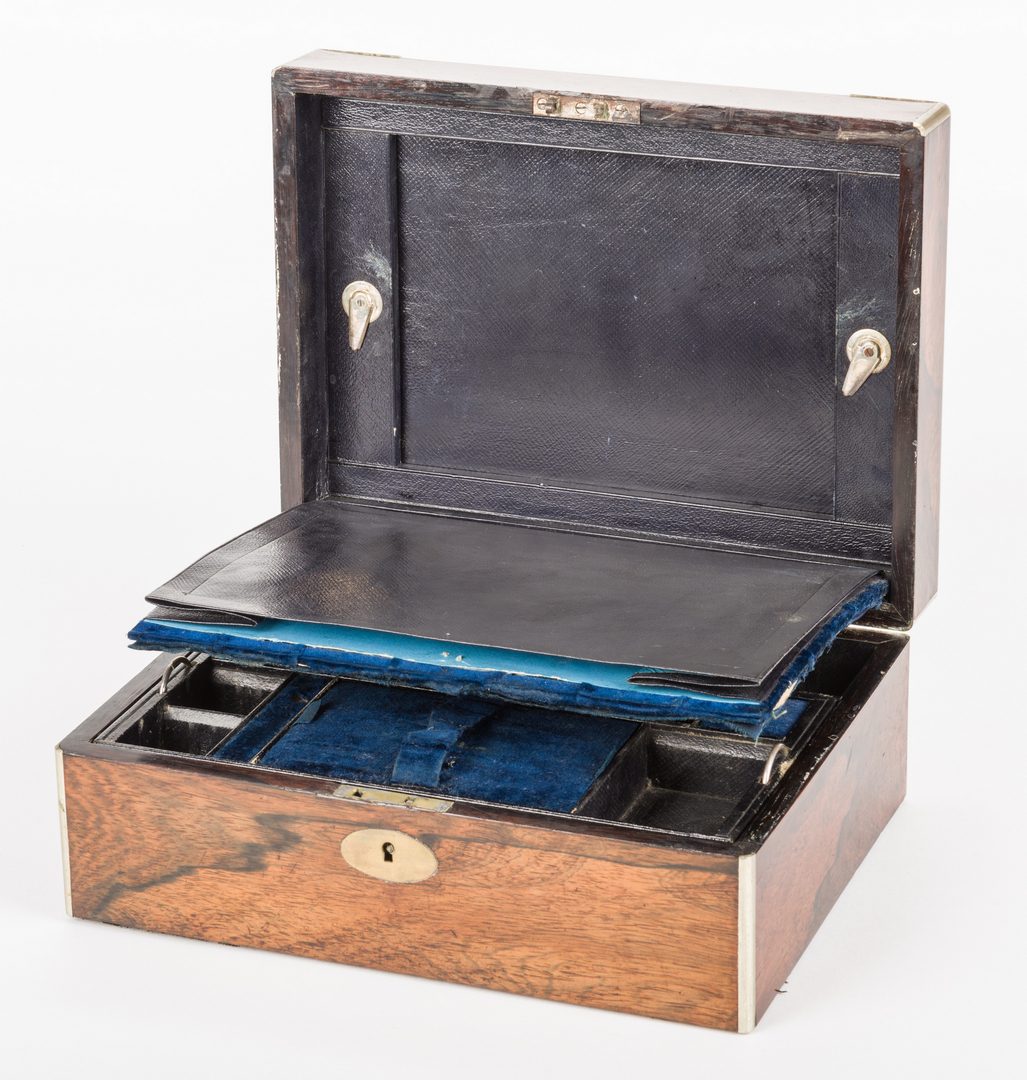 Lot 628: English Rosewood Tea Caddy & Vanity Box, 2 items