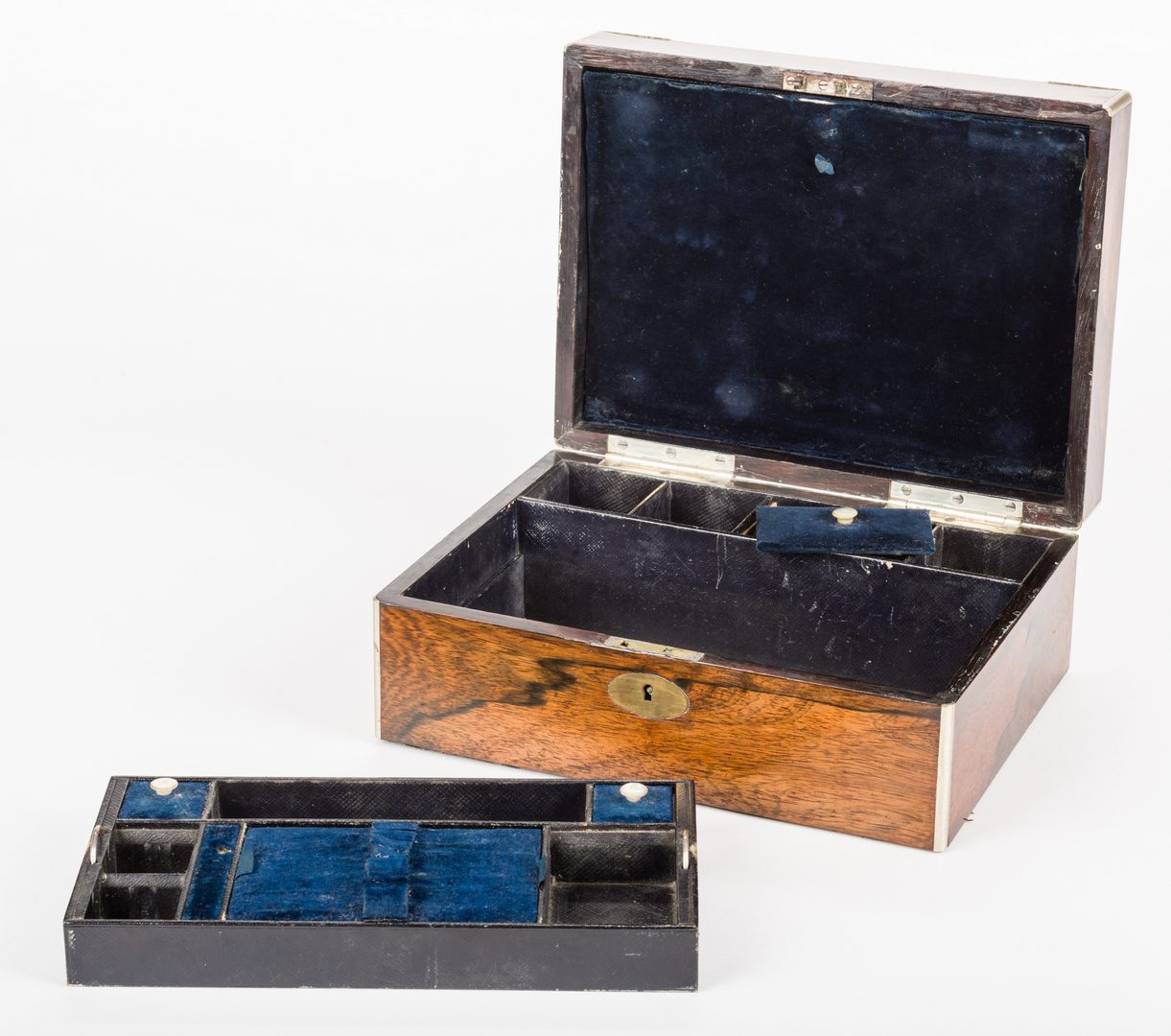 Lot 628: English Rosewood Tea Caddy & Vanity Box, 2 items