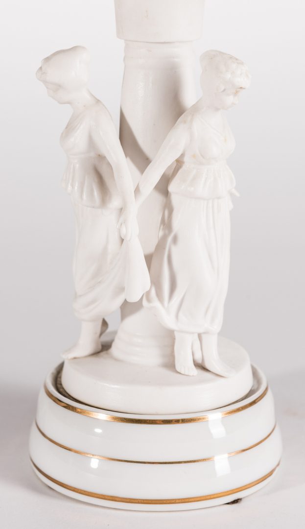 Lot 640: European Figural Centerpiece & Pr. Neoclassical Figures, 3 items