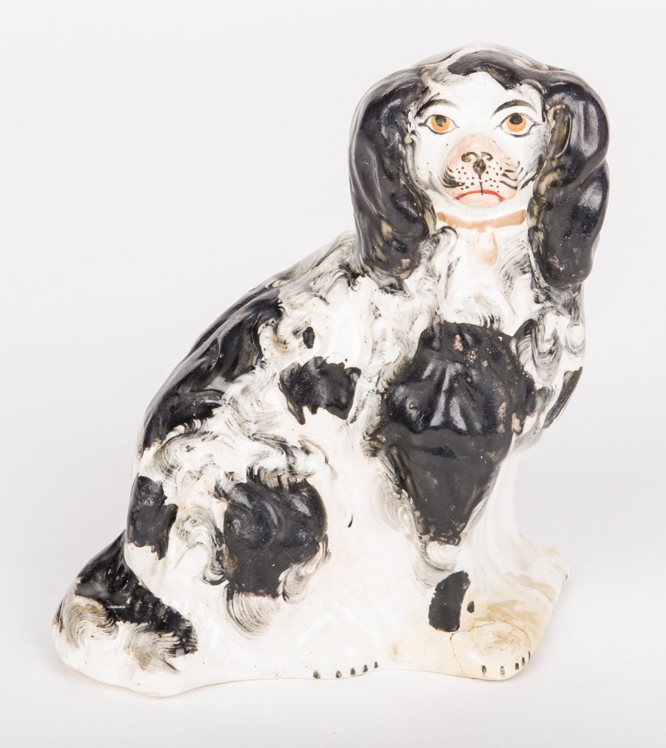 Lot 643: 6 English Ceramic Plates & Staffordshire Dog, 7 items total
