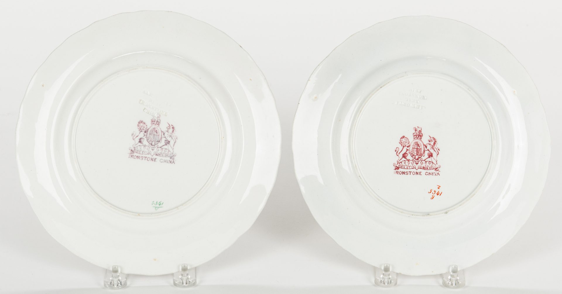 Lot 643: 6 English Ceramic Plates & Staffordshire Dog, 7 items total