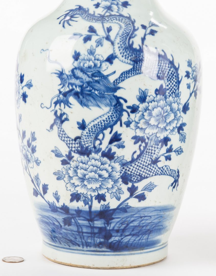 Lot 647: Pr. Chinese Porcelain Blue & White Dragon Vases
