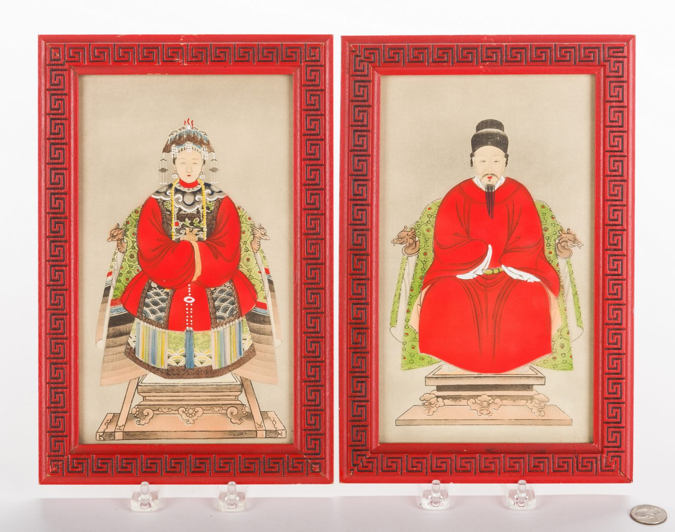 Lot 658: 4 Chinese Ancestor Portraits & 3 Asian Decorative Items, 7 items