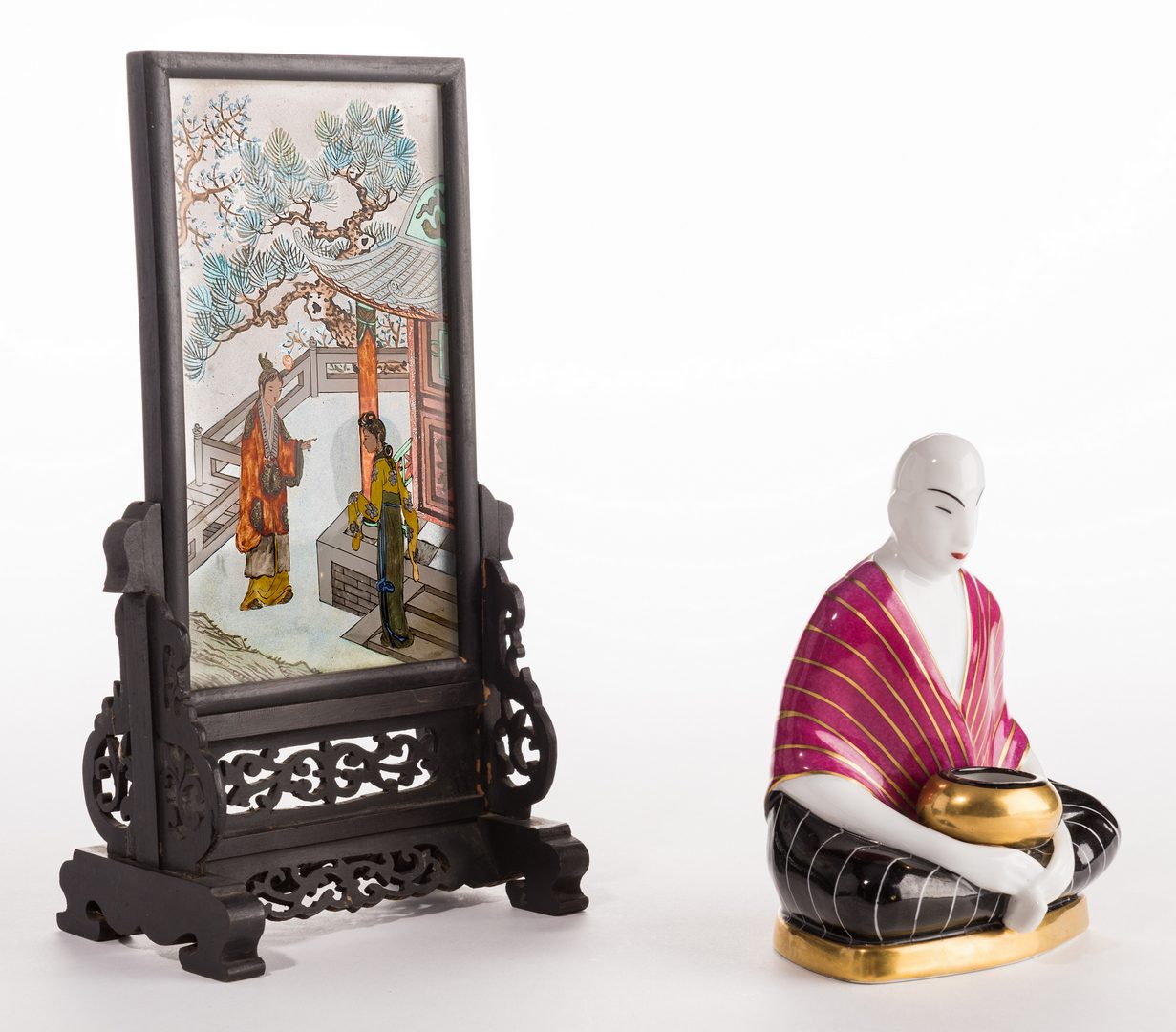Lot 658: 4 Chinese Ancestor Portraits & 3 Asian Decorative Items, 7 items