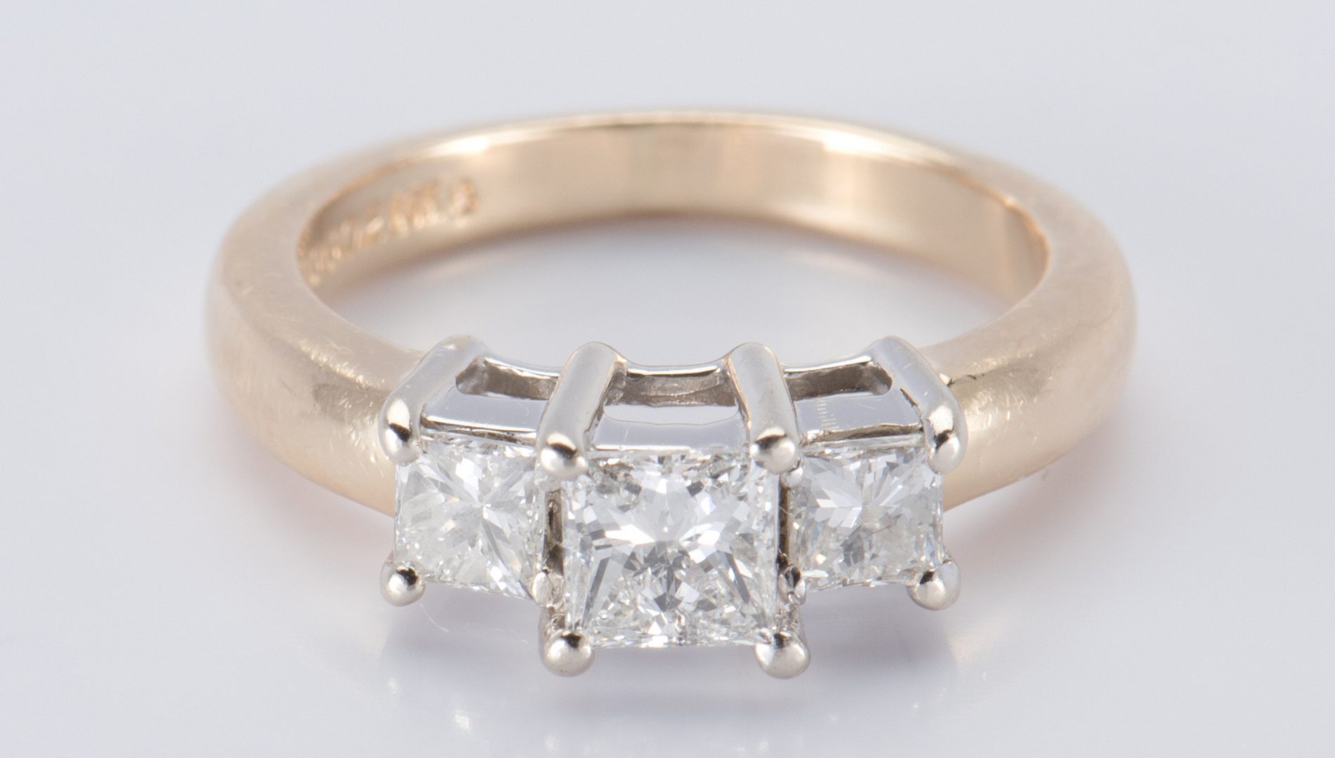 Lot 666: 14K 3-stone Princess Diamond Ring