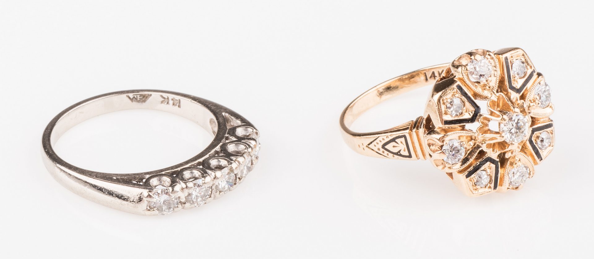 Lot 678: Two 14K Vintage Diamond Rings